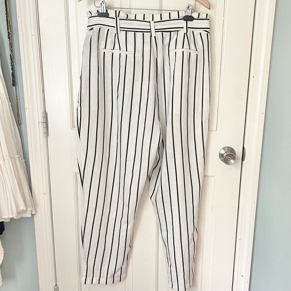 ASOS Linen Blend Paperbag Tie Waist Straight Leg Pants Size 14 Striped - Picture 6 of 11
